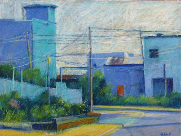 Industrial Blue, Red Door by Aleda O'Connor