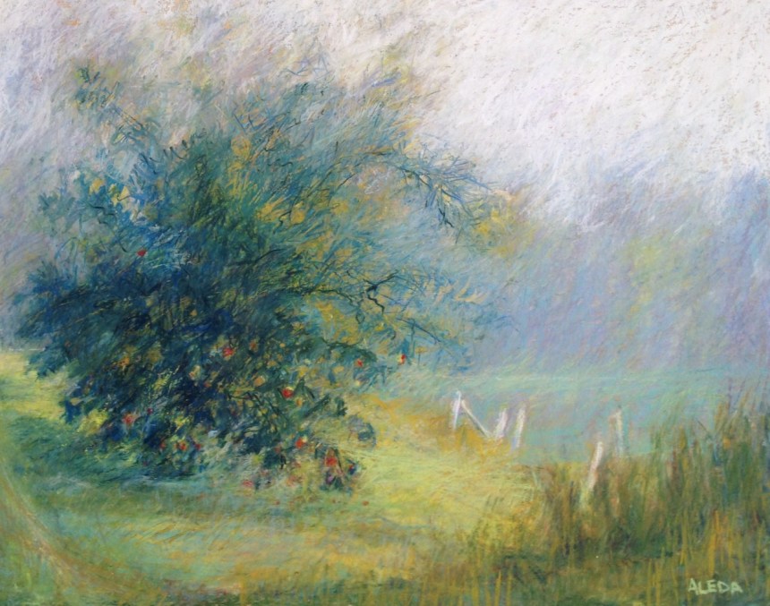 Path and Apple Tree 18" x 24" Oil Pastel on Wood Panel