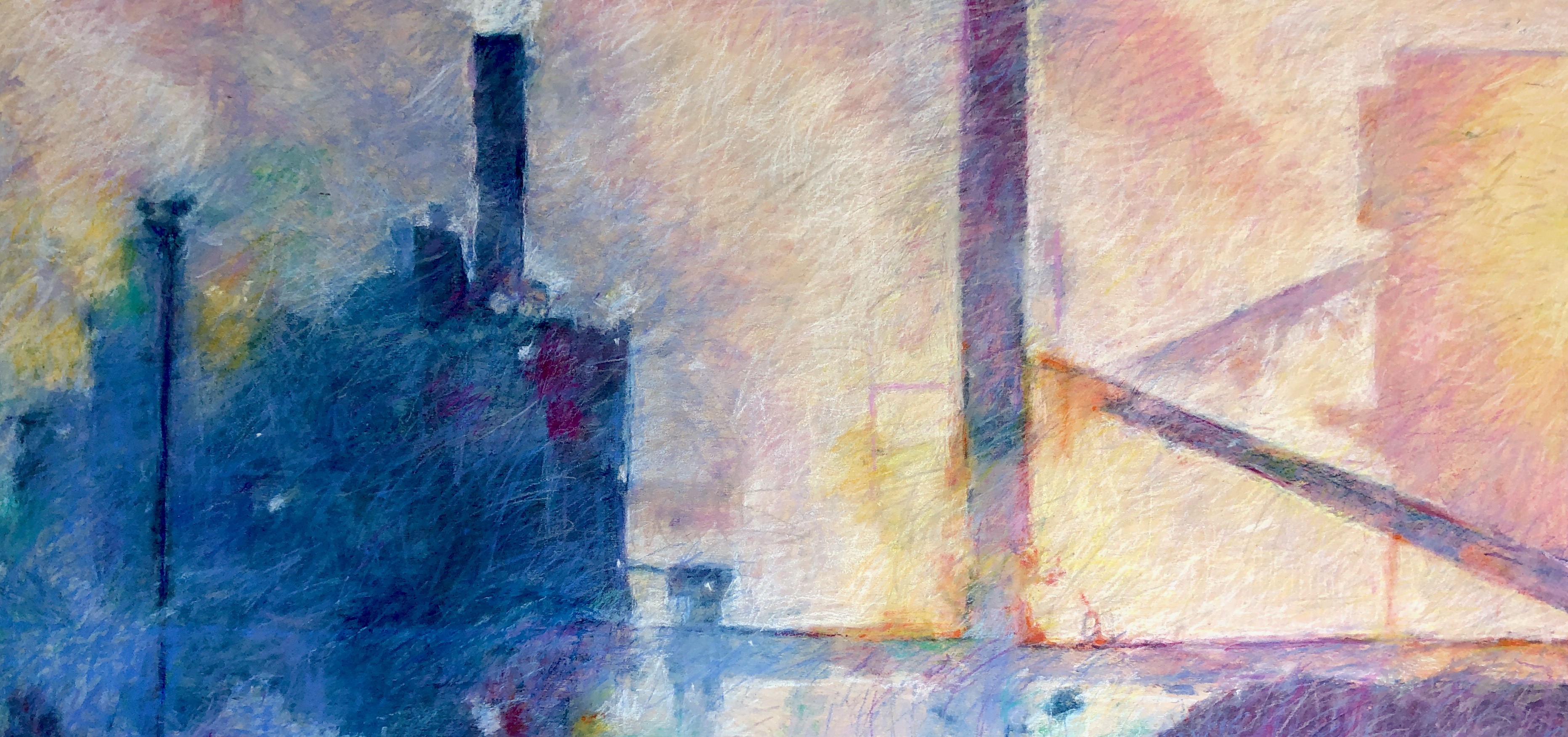 Night Mill Geometry 24x48" oil pastel by Aleda O'Connor